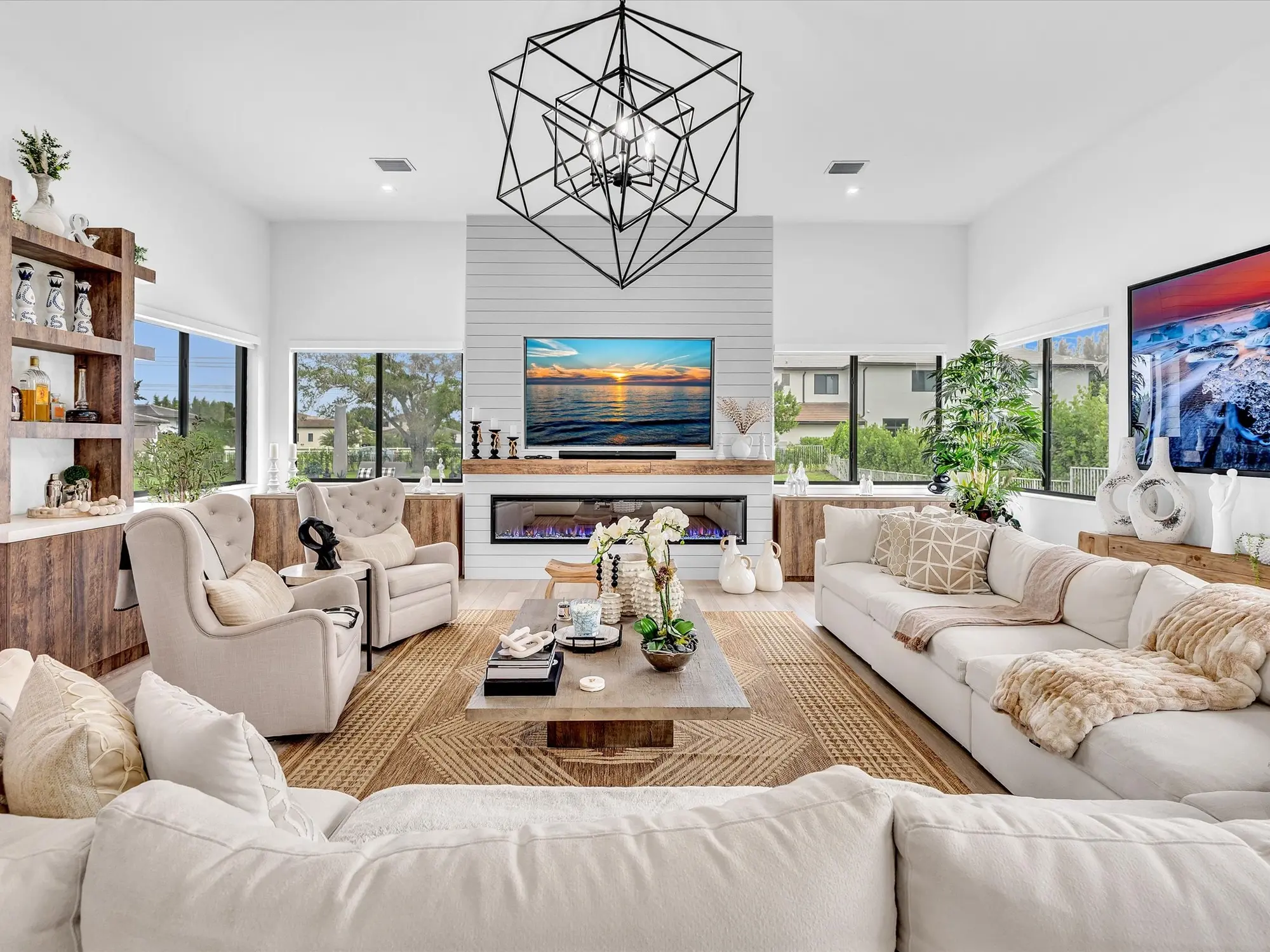 Spacious living room interior at 4980 SW 159th Ave luxury estate Southwest Ranches